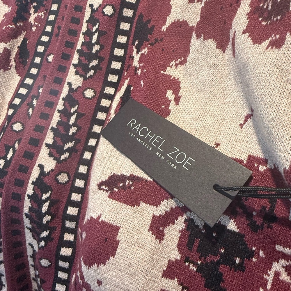 Rachel Zoe Burgundy and Cream Floral Cardigan with Hoodie - Picture 9 of 9